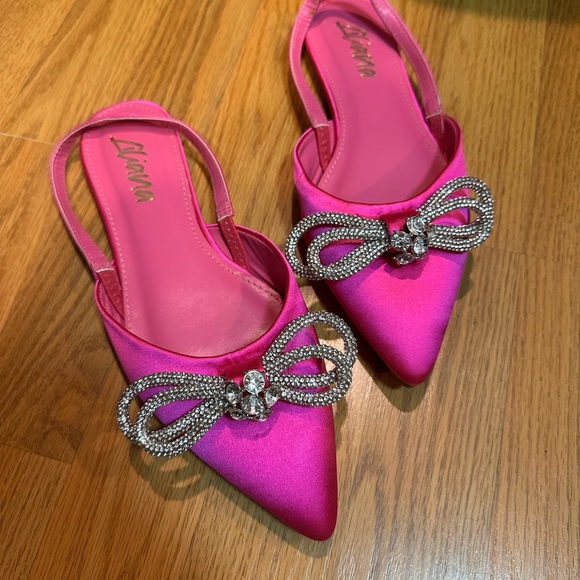 Liliana Shoes - Liliana Fuchsia Satin Mules with Rhinestone Bow